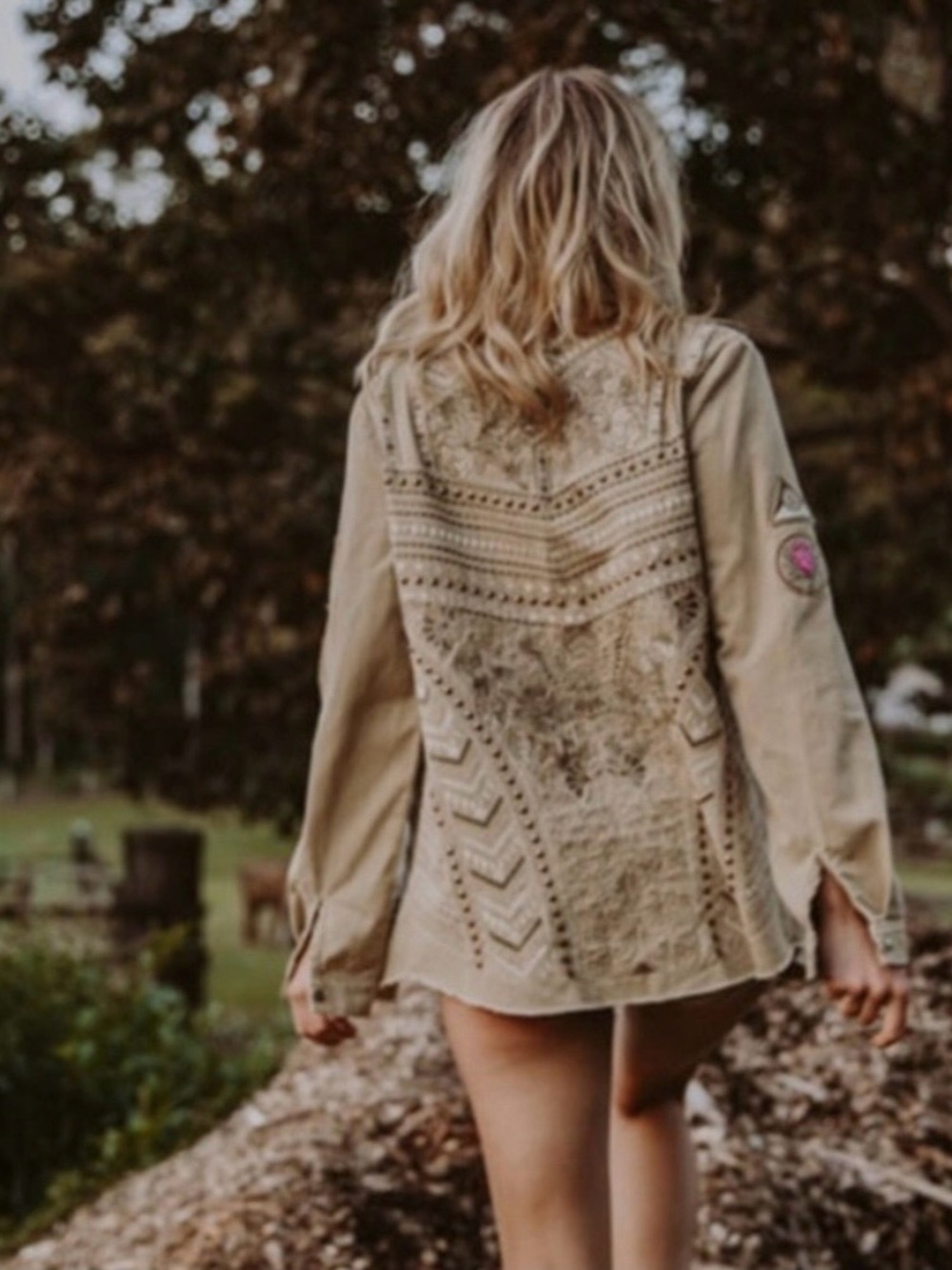 Spell Wanderer Panther Beige Embroidered Utility Jacket
